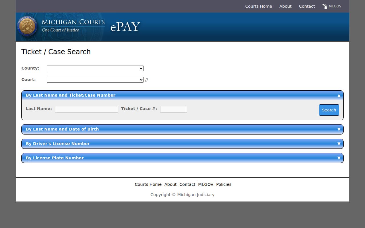 Mason County traffic warrants: Michigan ePAY ticket and case search fields
